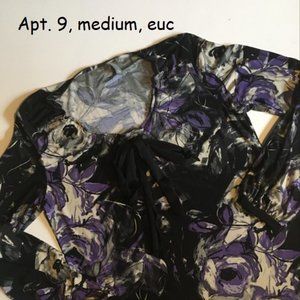 Apt. 9 poets blouse. Purple and black tie-dyed, size medium.